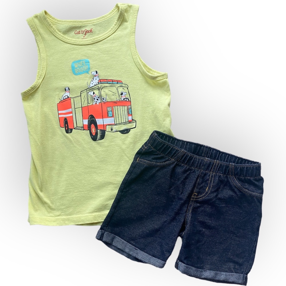 CAT & JACK Fire Fighter Dalmatians Wee Woo Tank Top and Jegging Shorts